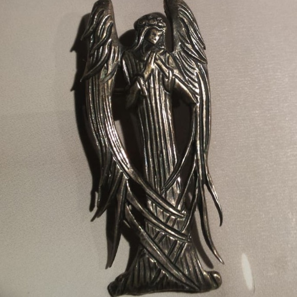 Art Deco Dark Angel Sterling Silver Brooch Pendant - Picture 2 of 6